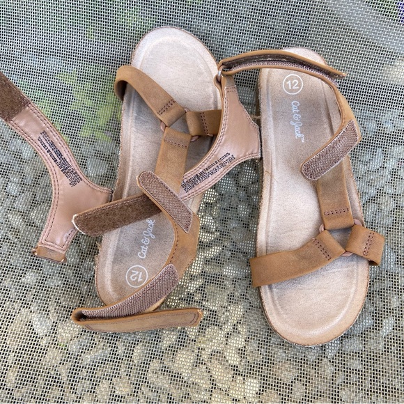 2pr. Gently Worn/Clean Sz-C/ 11-12 Cat& Jack Tan Sandals/Purple Scott Flip Flops - Picture 4 of 16